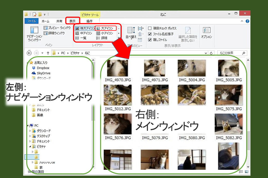 エクスプローラーの画面の説明