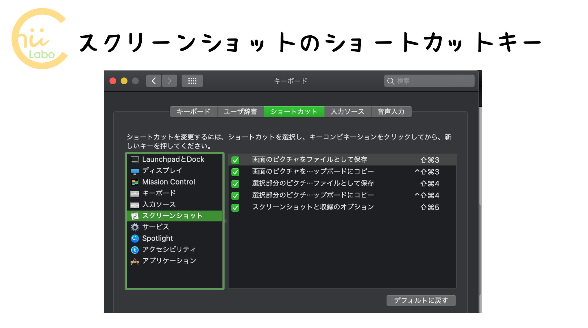macOSのスクリーンショットのショートカットキー