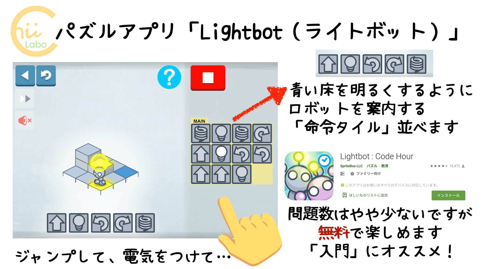 パズルゲーム「Lightbot」（５歳ごろ〜）