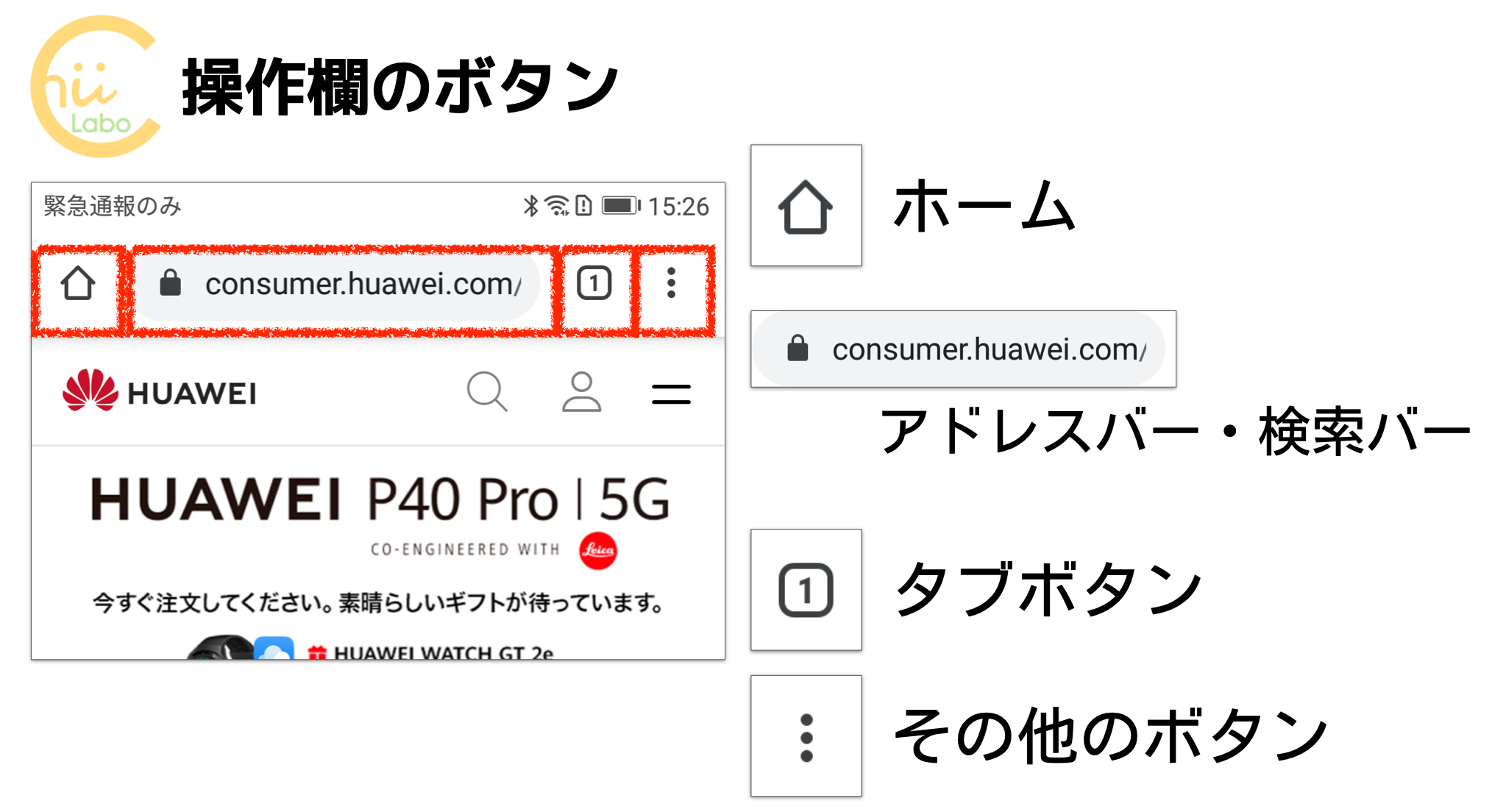 操作欄のボタン