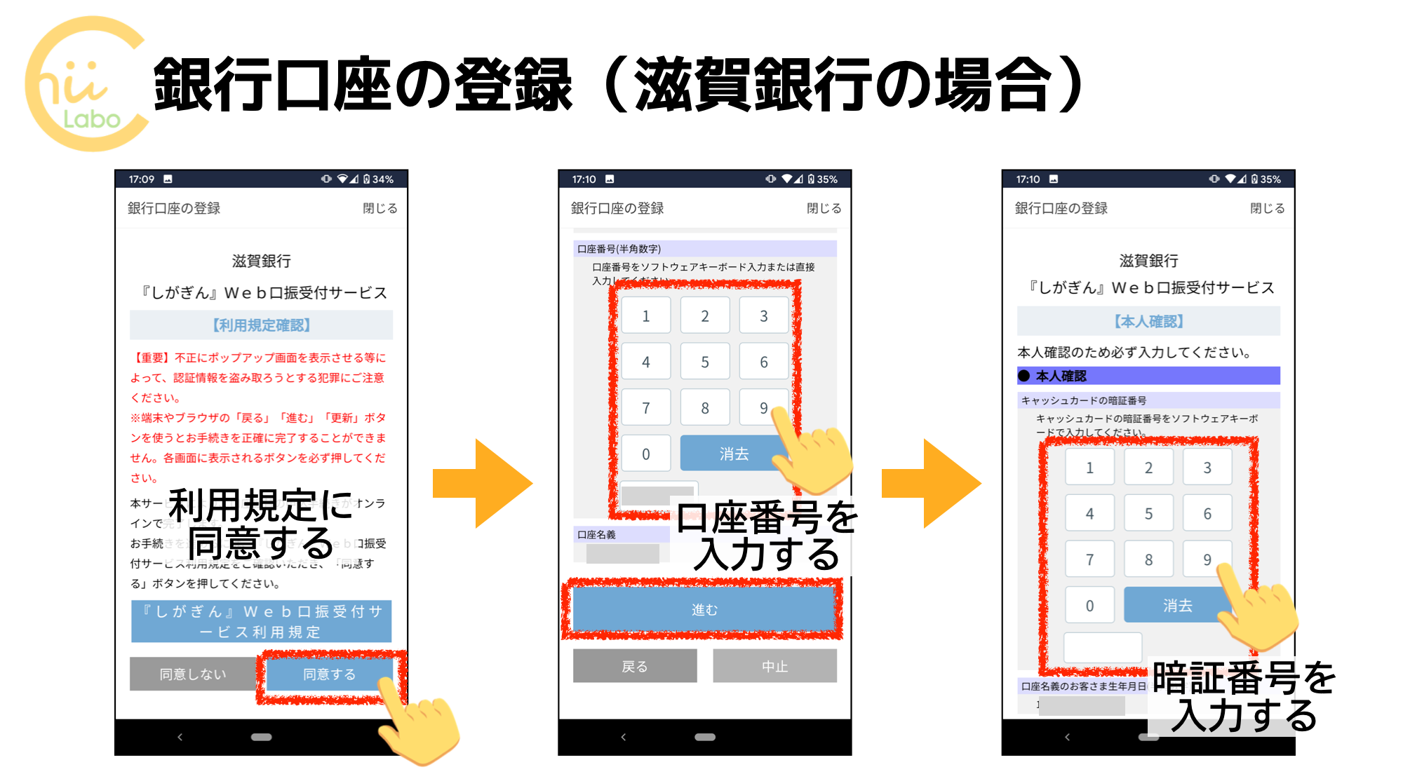 本人確認の流れ（滋賀銀行の口座で確認した場合）