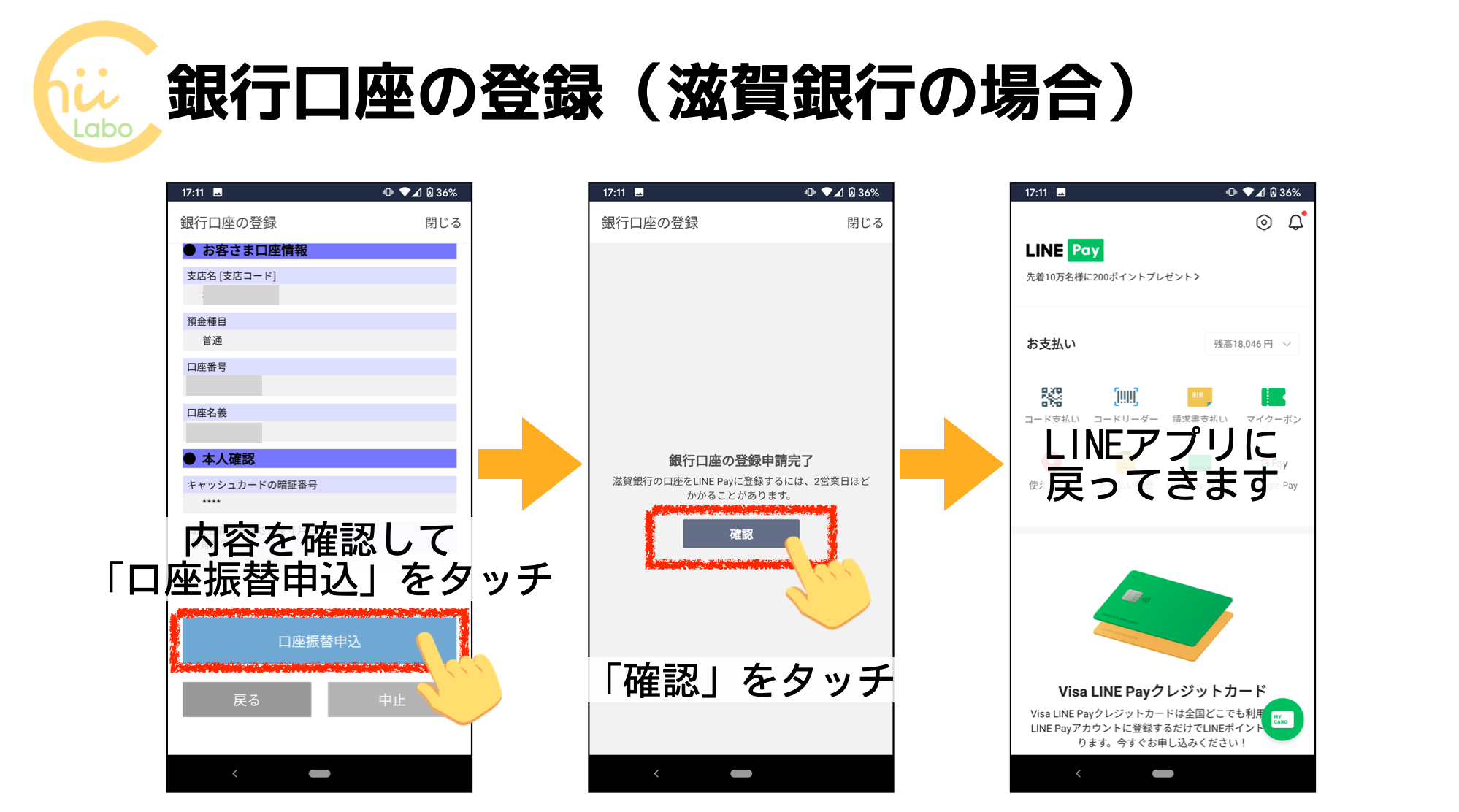 本人確認の流れ（滋賀銀行の口座で確認した場合）