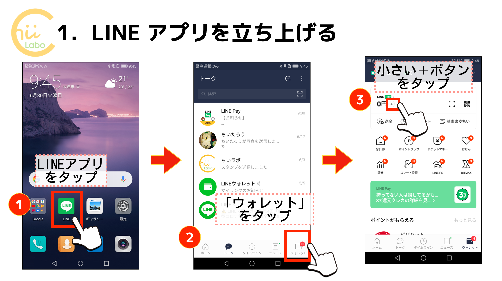 LINEアプリを立ち上げる