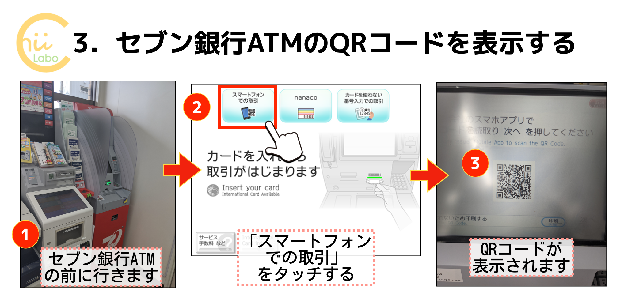 セブン銀行ATMのQRコードを表示する