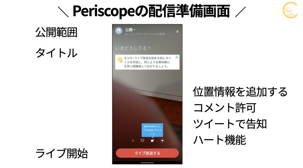 Twitter Periscopeと連携 設定が削除されます ためしにライブ配信してみた スマホ教室ちいラボ