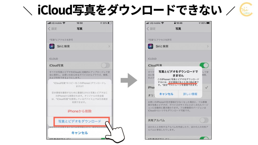 古いiphoneの Icloud写真 をオフにすると どの写真が削除されるの スマホ教室ちいラボ