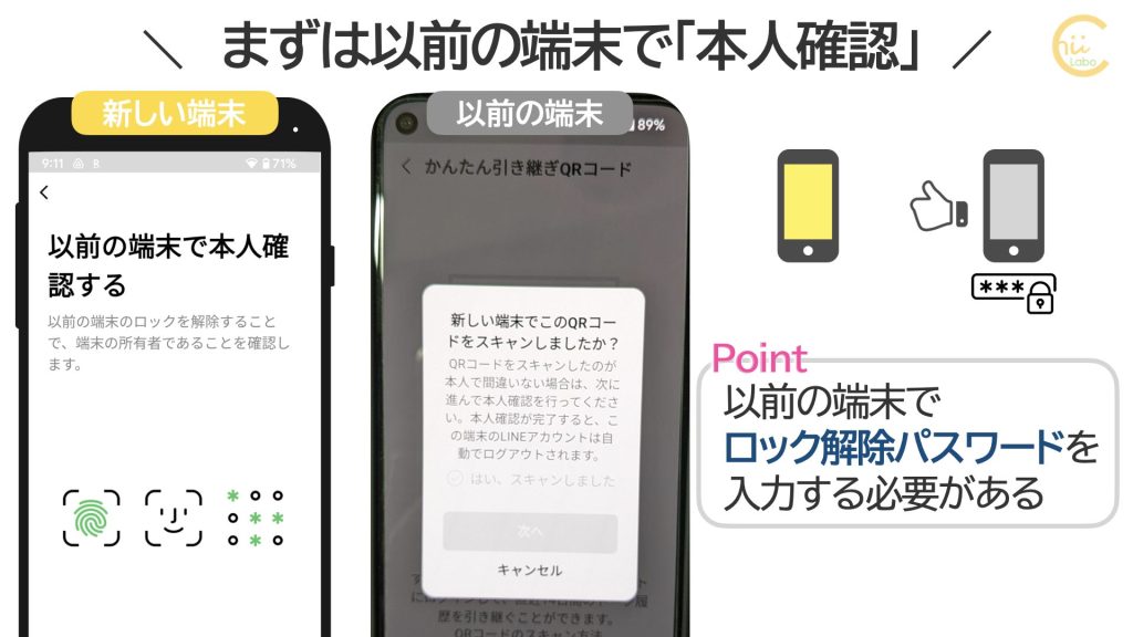新しいスマホから引き継ぎQRコードをスキャンする
