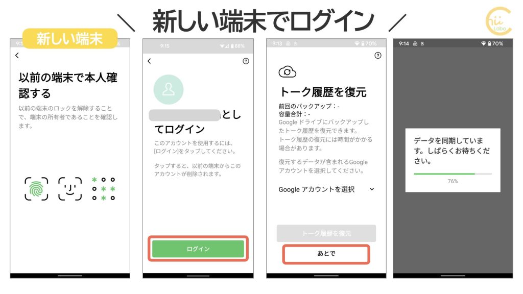 新しいスマホ側はログインされる