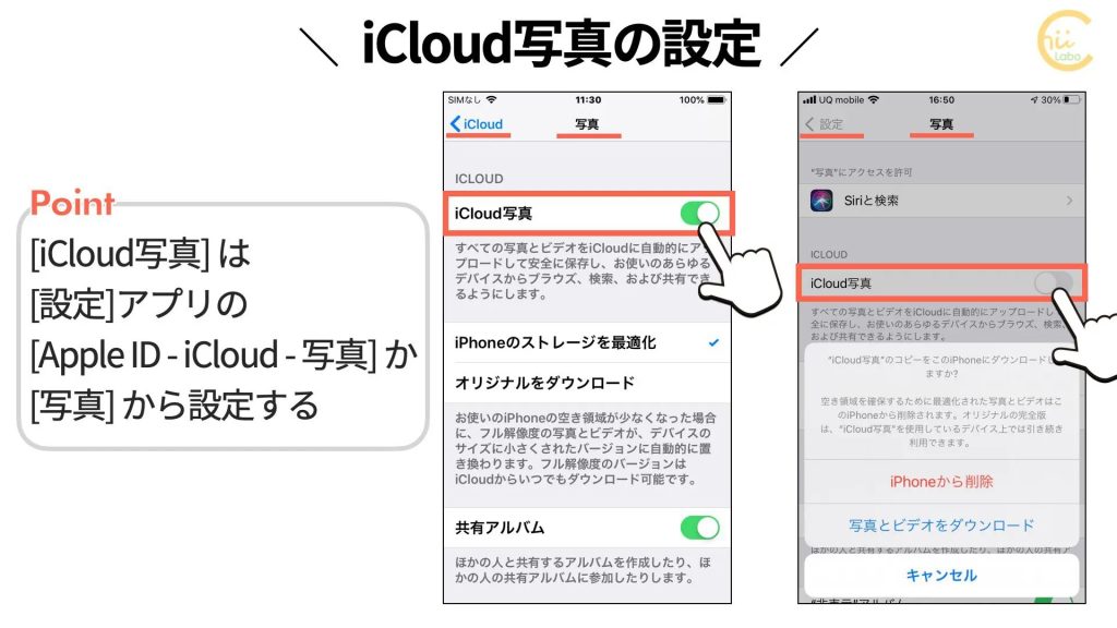 iCloud写真だけをオフにする方法