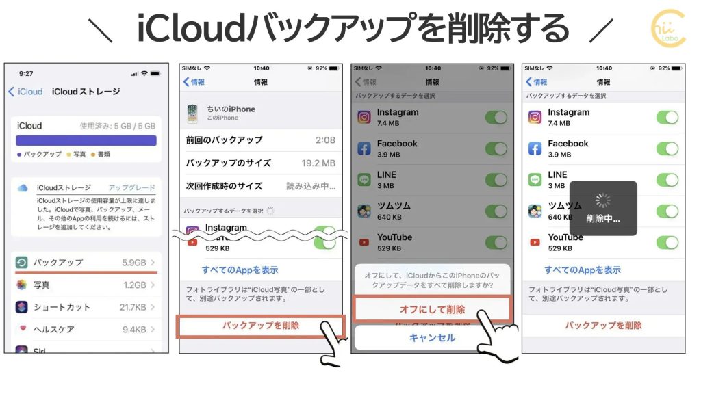 iCloudストレージのバックアップを削除するには?
