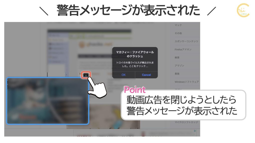 表示のきっかけは動画広告の閉じるボタン