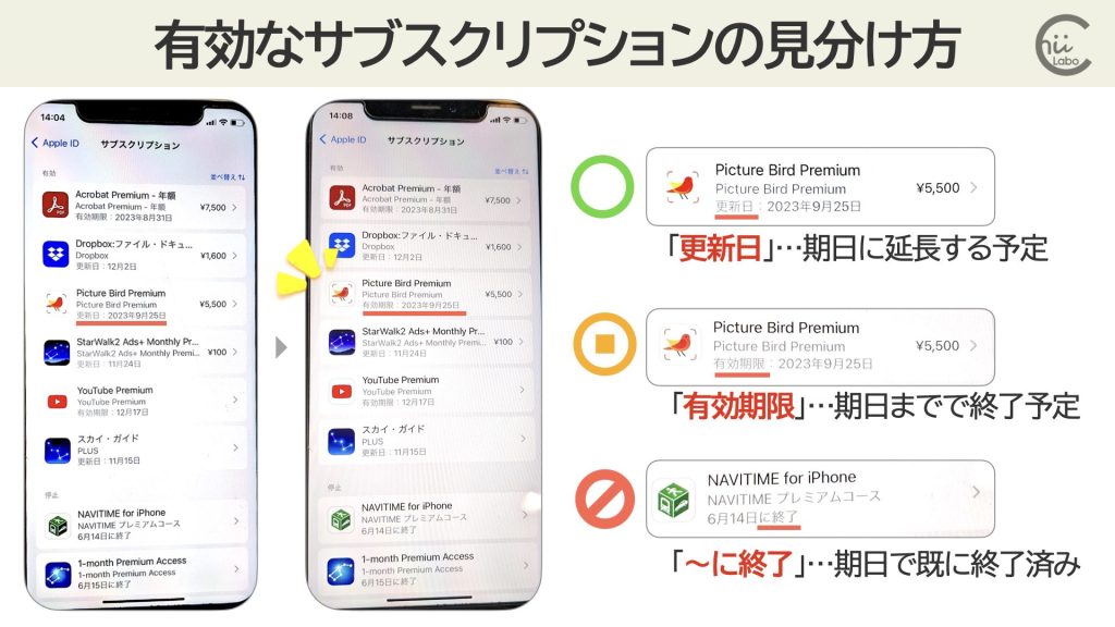 継続中の有料プランの一覧