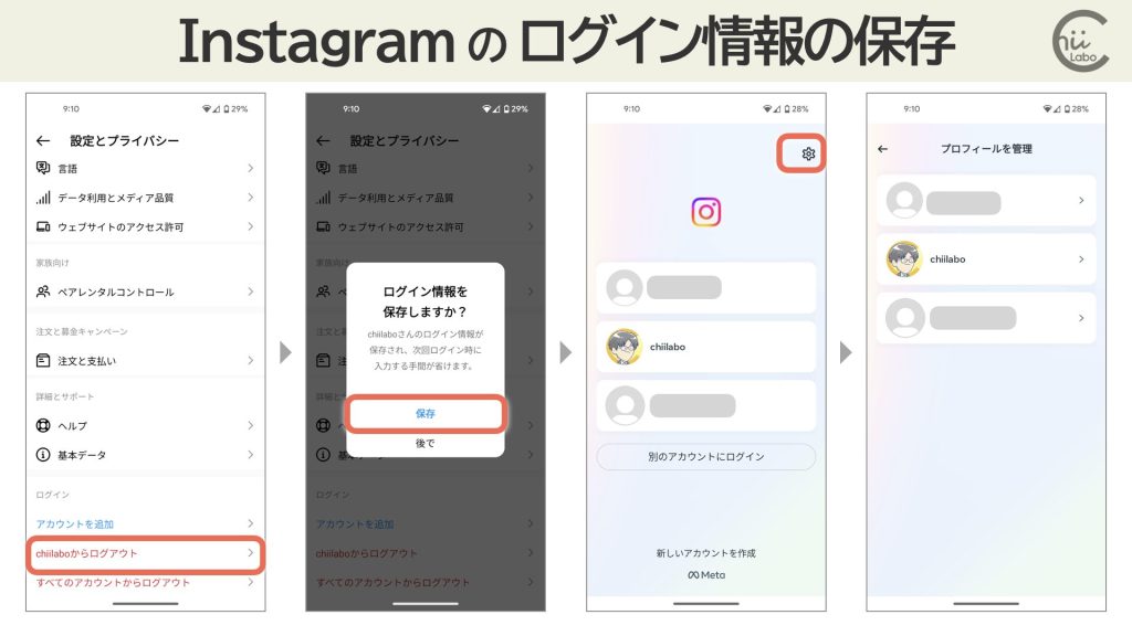 Instagramアプリの「ログイン情報」