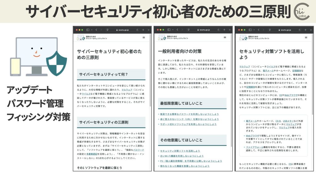 出典:サイバーセキュリティ初心者のための三原則 | 国民のためのサイバーセキュリティサイト